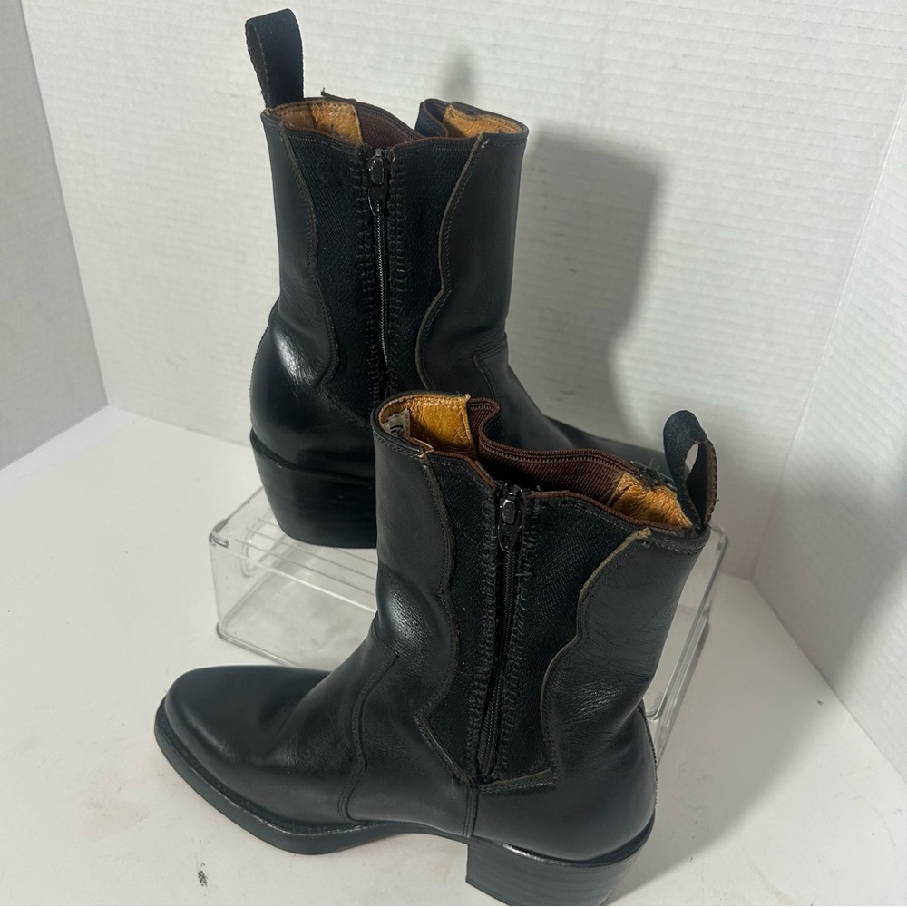 FRYE Women’s Black Leather Heeled Ankle Boots Goth Witchy Western Moto 5.5 - Picture 5 of 10